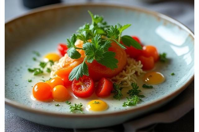 Nature morte d'un plat gourmand avec un arrangement artistique de légumes frais